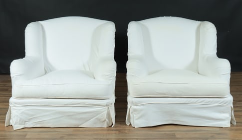 Pair Ralph Lauren Style Upholstered Club Chairs