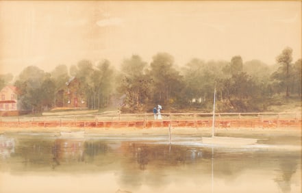 British School - Landscape with River, 20th C