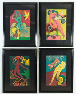 Guilluame Cornielle - Set of 4 Lithographs: Guilluame Cornielle Beverloo (Belgium 1922-2010) Complete Set of 4 Lithographs. A propos d'un poeme de Arthur Rimbaud. Quatre lithographies de Corneille. Editions F. B.Pencil signed. Set Numbered 73/8