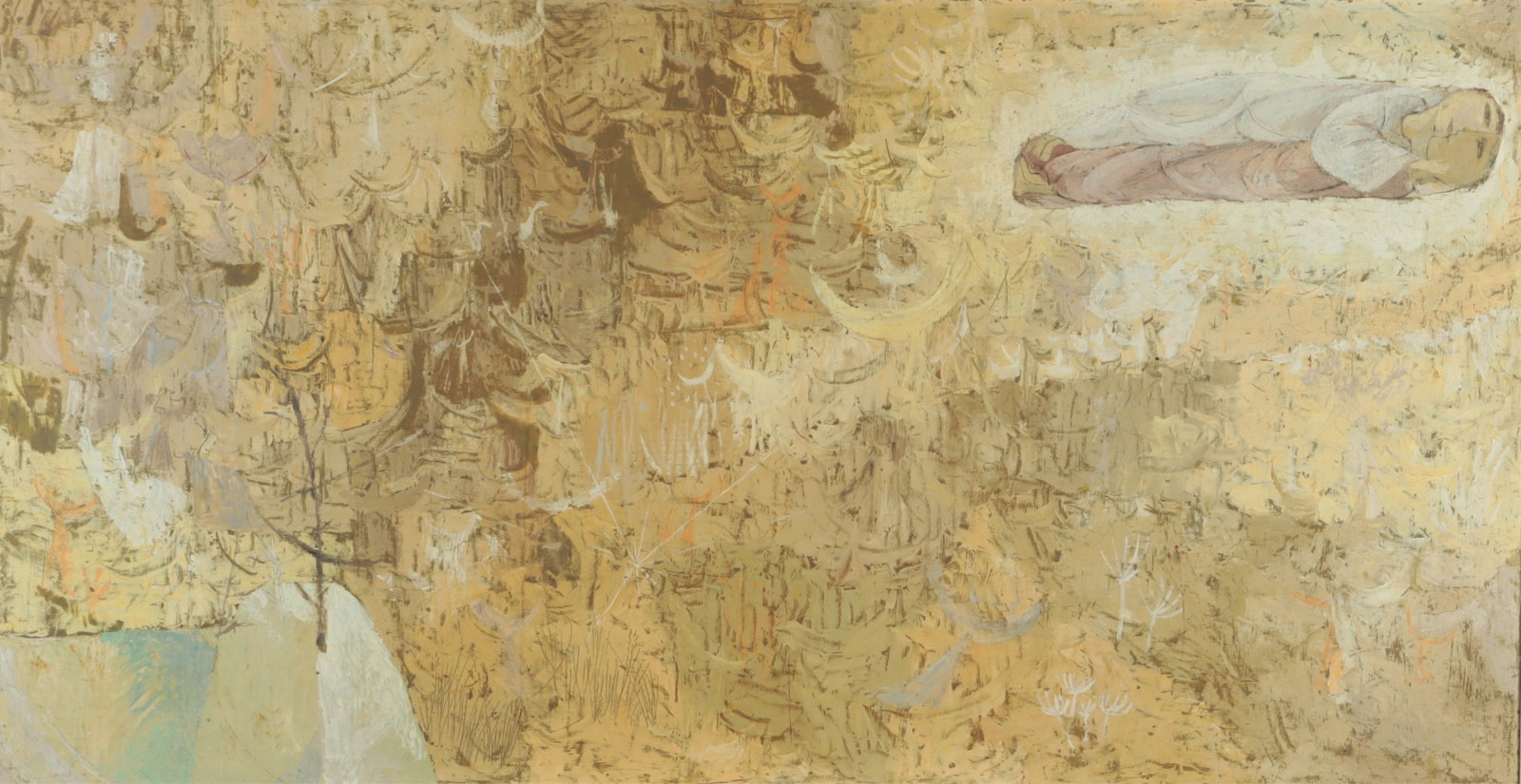 Frank Russell - The Lovers - O/C: Frank Russell, American, 1921-1988, The Lovers, oil on canvas, signed and dated 51' lower right. Note: Frank Russell is the husband of notable mid-century Indian Space Painter Gertrude Russell. He had