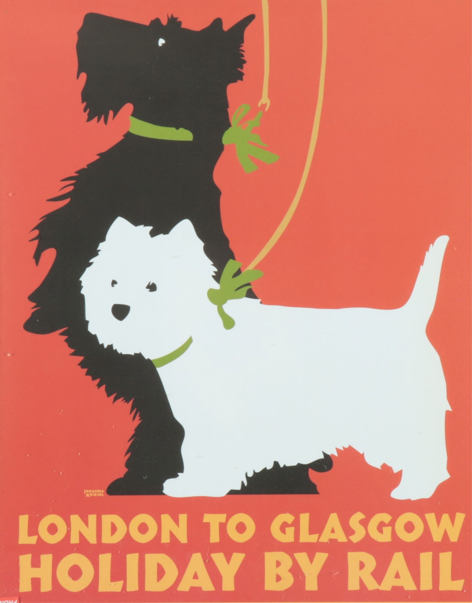 London to Glasgow Holiday by Rail: Johanna Kriesel - London to Glasgow Holiday by Rail. Vintage Poster Framed. Wild Apple Graphics, Woodstock, VT. Frame - 22" H x 18"W Property from the estates of Thomas Johnson Hubbard and Anne Attfie