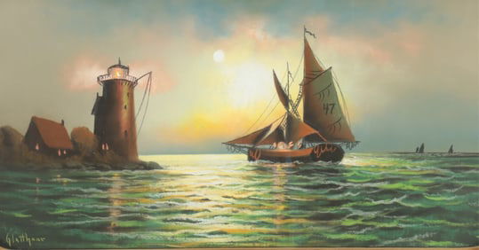 Albert  Francis Glatthaar - Seascape Harbor Scene