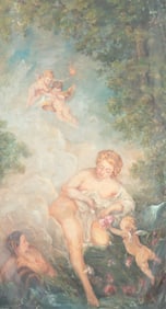 Maiden, Putti In Landscape O/C Signed Kleinbardt