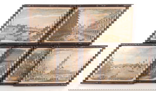 Italian School, Six Views of Venice & Florance: Italian School, possibly 18th Century, Six views of Venice, colored lithographic plates, mounted and framed. Frames: 13 1/2" H x 18" W Property from a Washington, CT collection.