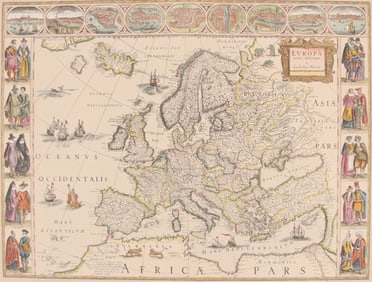 Repro Willem Janszoon Blaeu Colored Map of Europe