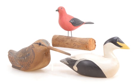 Three Mini Bird Decoys 20th C