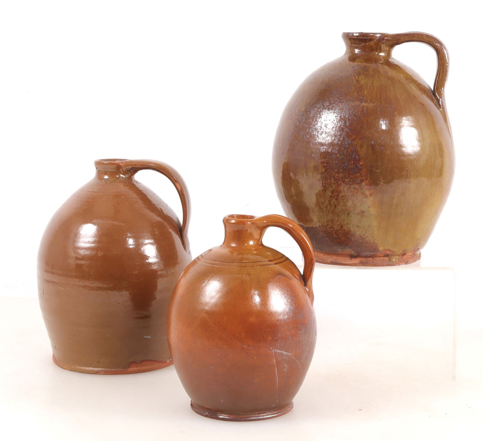 Three Redware Jugs, New England, 19C (1 of 17)