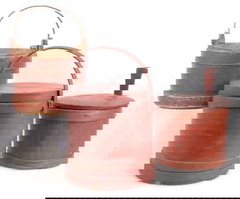 Three Red Painted Wooden Buckets (1 of 9)