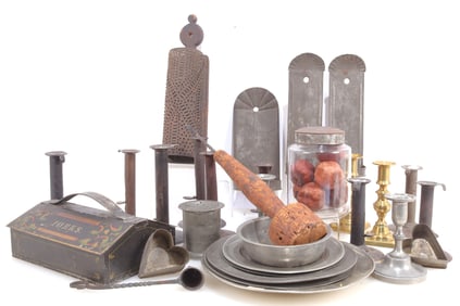 Asst Group Metal Household Implements & Lighting