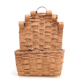 Ameican Painted Bark Wall Basket 19C