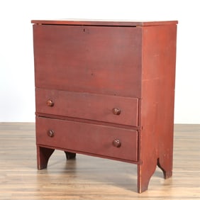 Red Painted Two-Drawer Mule Chest