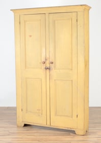 Yellow Paint Decorated Cupboard New England 19C