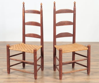 Pr Red Painted Ladderback Side Chairs