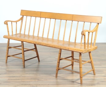 Antique Yellow Paint Decorated Windsor Bench