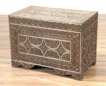 Indian Mirror Inlaid Gold Gessoed Storage Trunk