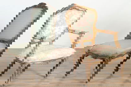 Louis XV Style Gilt Fauteuil and Painted Chaise