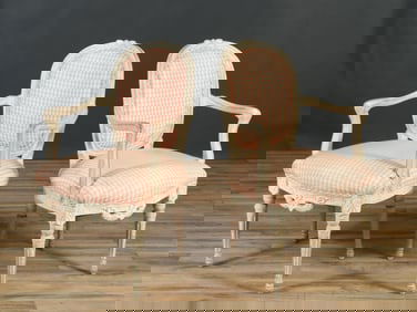 Pair of Louis XVI Style White Painted Fauteuil