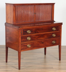 Federal Inlaid Mahogany Tambour Desk, MA, 19th C.