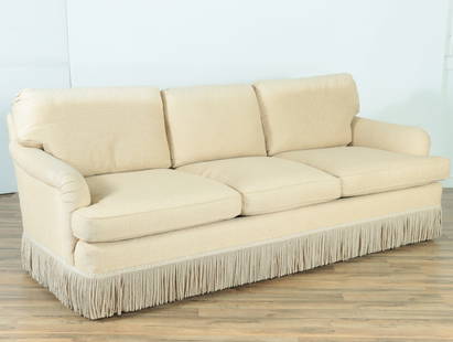 Traditional Style Sofa: 3 Seat Upholstered Sofa. 87" W X 37" D X 31" H Property from the estates of Thomas Johnson Hubbard and Anne Attfield Hubbard of Bronxville NY and Cornwall CT. Tom served as chairman of the New York Bo