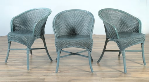 Three Painted Wicker Porch Armchairs