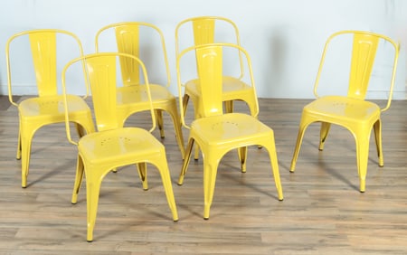 Set of 6 Tolix Metal Cafe Chairs - Yellow
