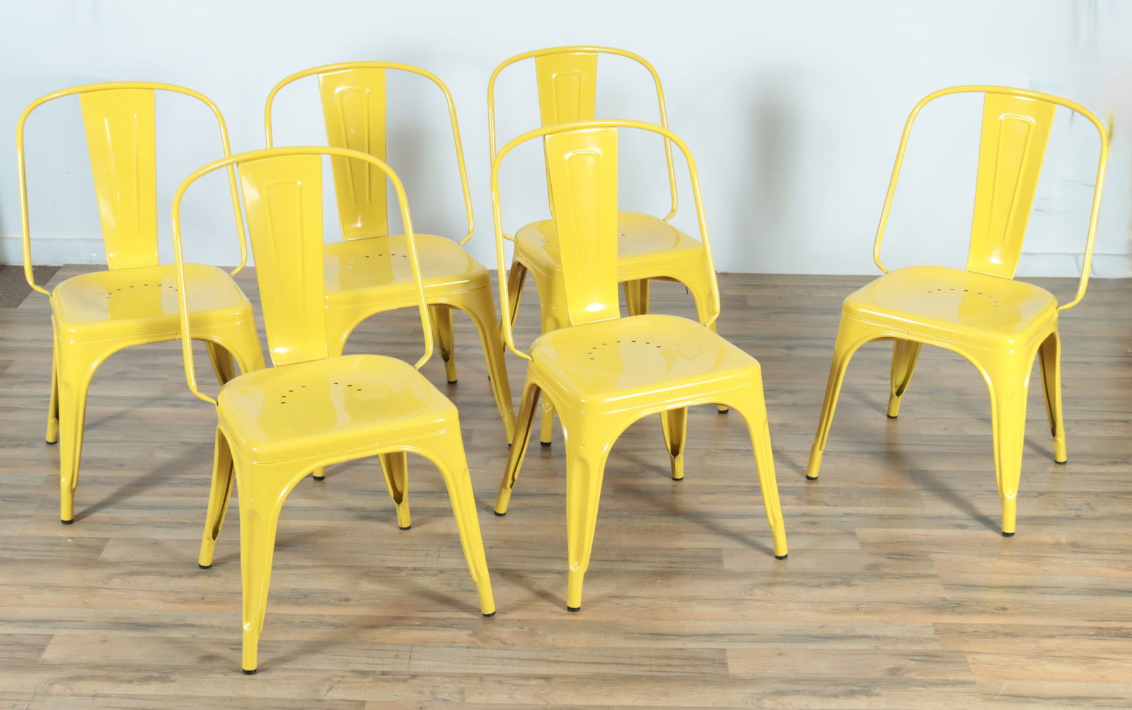 Set of 6 Tolix Metal Cafe Chairs - Yellow (1 of 6)