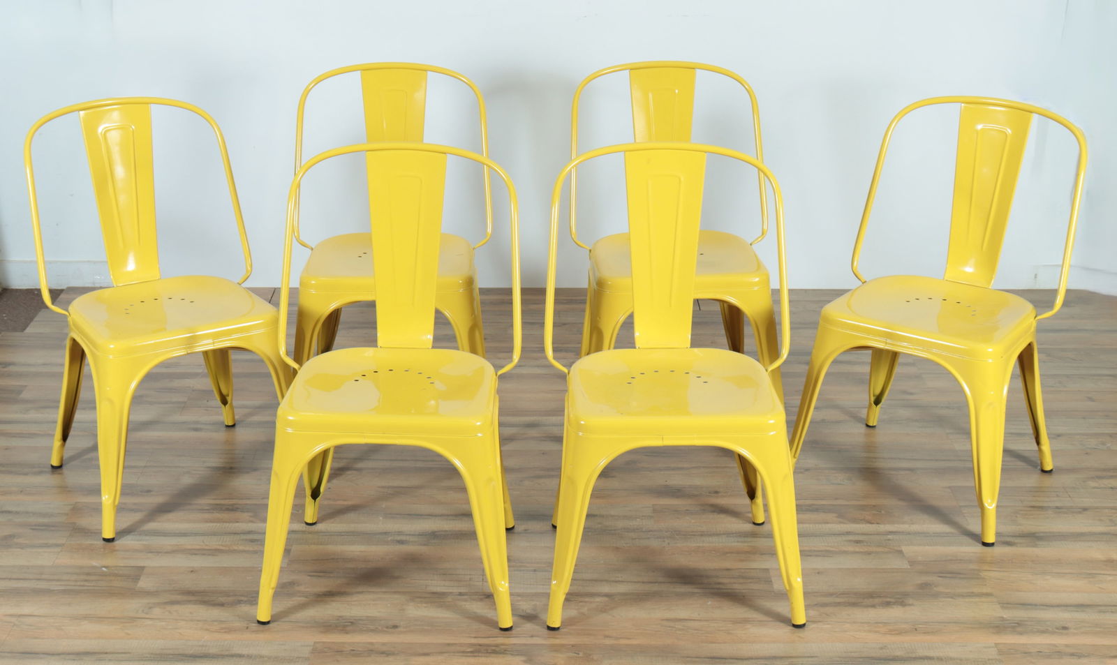 Set of 6 Tolix Metal Cafe Chairs - Yellow (1 of 9)