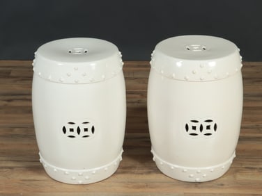 Pair of Chinese White Porcelain Garden Stools