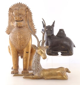 Bronze & Gilt Thai Singha Lion and Deer