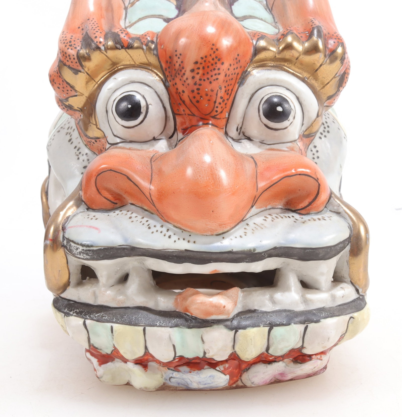 Japanese Arita Porcelain Fish - Tombak Basket: Large Japanese Arita slip cast porcelain fish along with a large Indonesian lombok basket or creel. fish is 17" tall the basket is 23" tall Property from a Washington Connecticut Art Collector