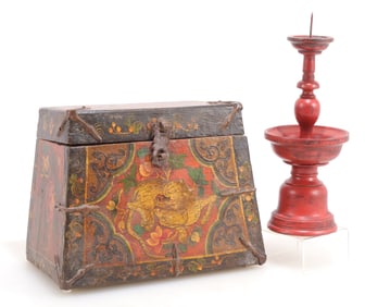 Antique Tibetan Chest & Pricket Stick