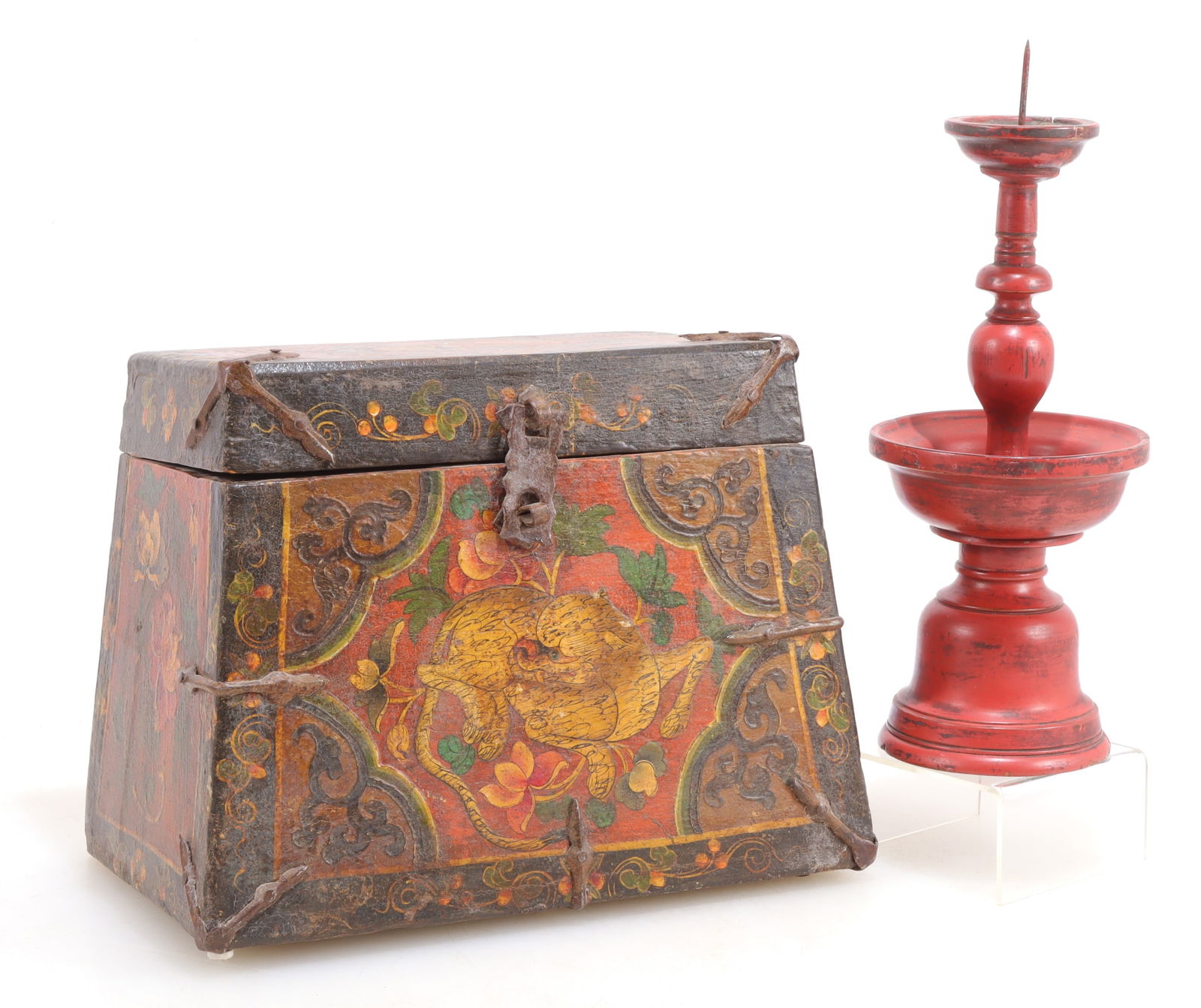 Antique Tibetan Chest & Pricket Stick (1 of 6)