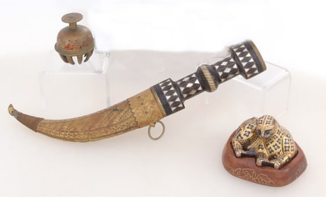 Metal Asian Objects Leopard, Dagger & Bell