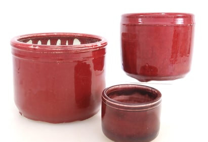 Three Red Glazed Jardiniere