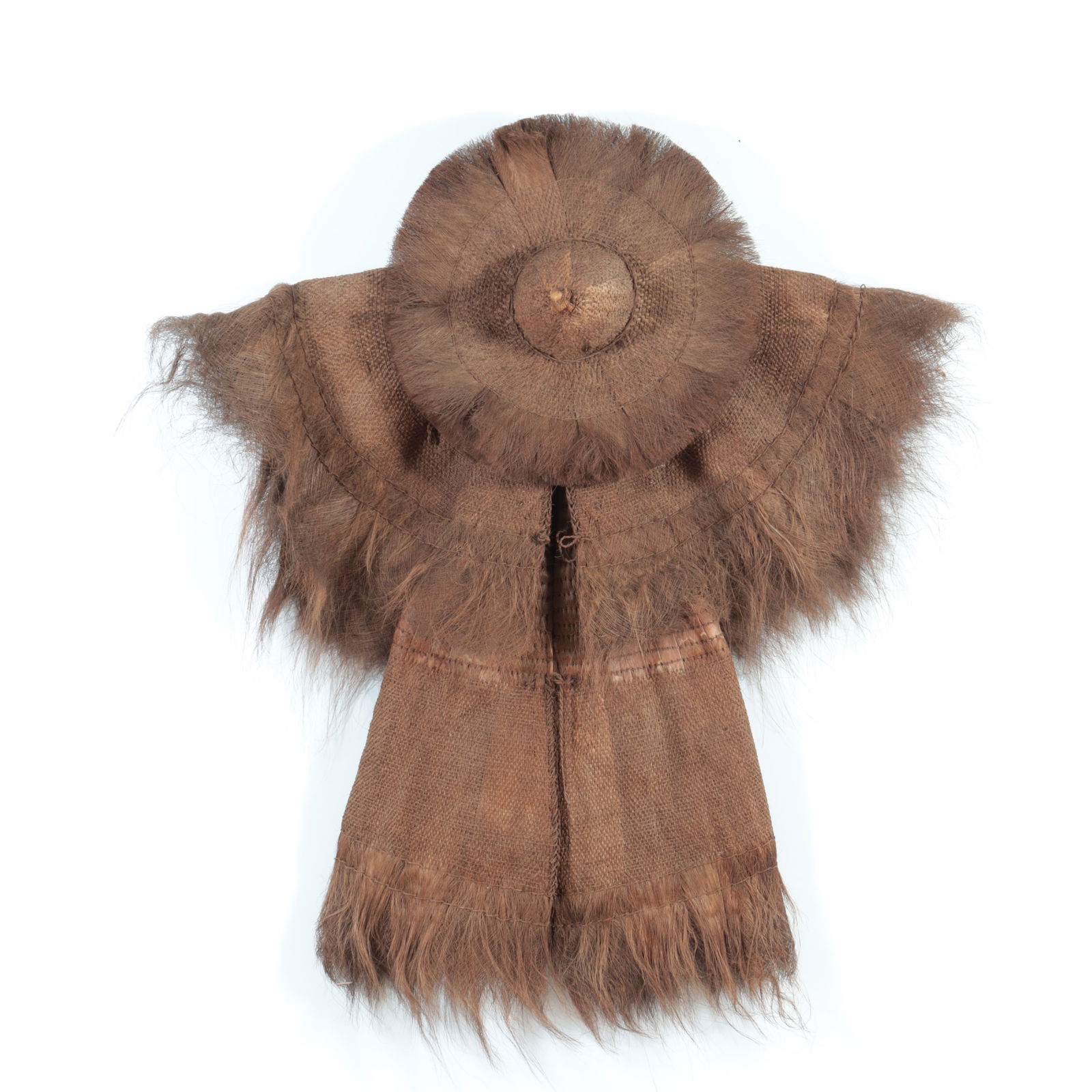 19th C. Chinese Raincoat & Hat (SOU YI): 19th C. Chinese Farmer's Raincoat & Hat (SOU YI), woven palm or rice grass Coat 53 x 49, hat 22 x 8 Property from a Washington Connecticut Art Collector