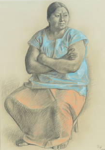 Francisco Zuniga - Seated Woman with Arms Crossed: Francisco Zuniga (Mexican, 1912-1998) Seated Woman, Arms Crossed. Pastel works on paper. Signed lower right. Dated 1983 Site - 27" H x 19" W Frame - 36.5" H x 28.5" W