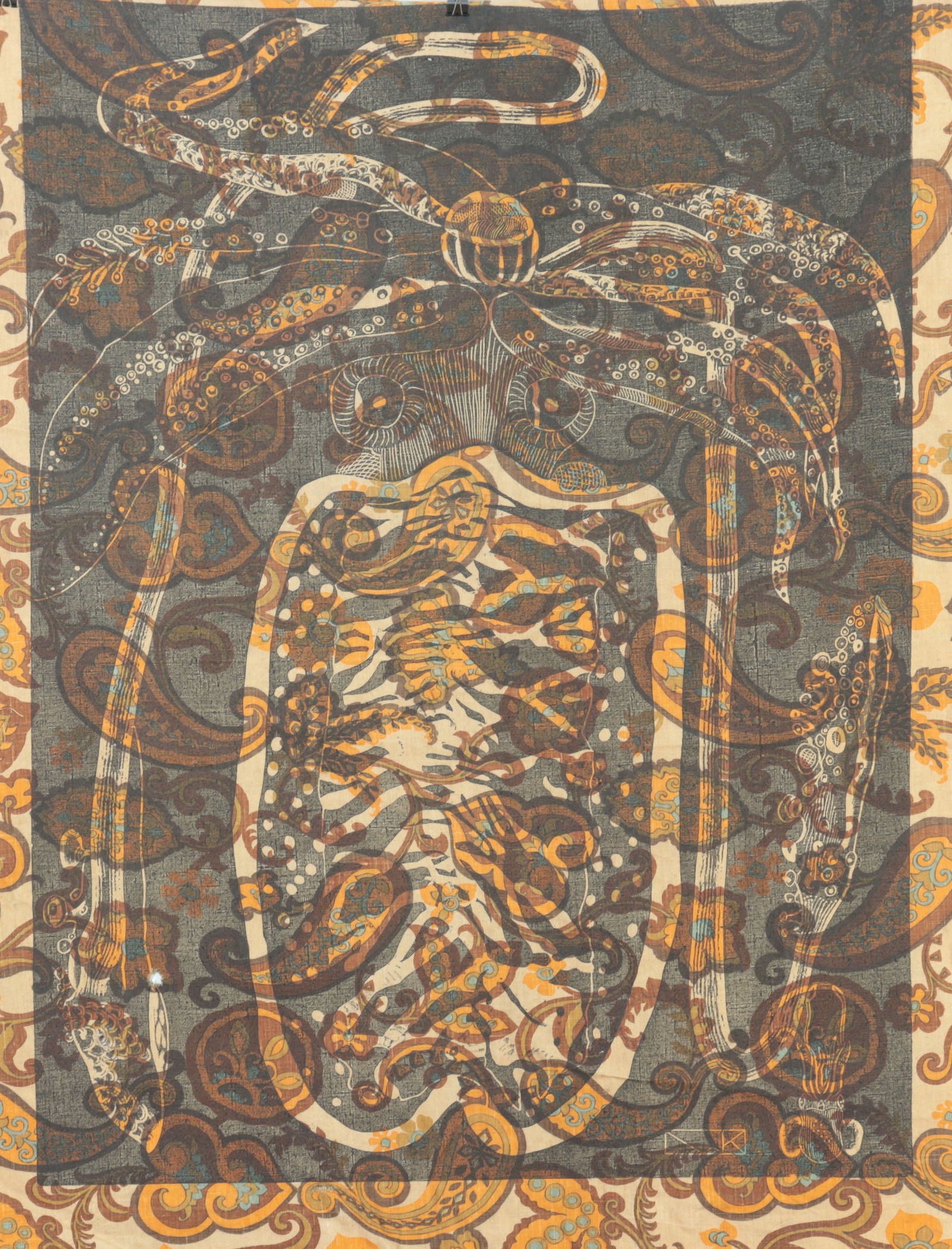 William M. Kent - Cephalopod - slate print fabric: William M. Kent, American, 1919-2012, Cephalopod, slate print on linen fabric, initial signed within print 37 x 49 1/2 Collection of Richard Castellane - Castellane Gallery Manhattan
