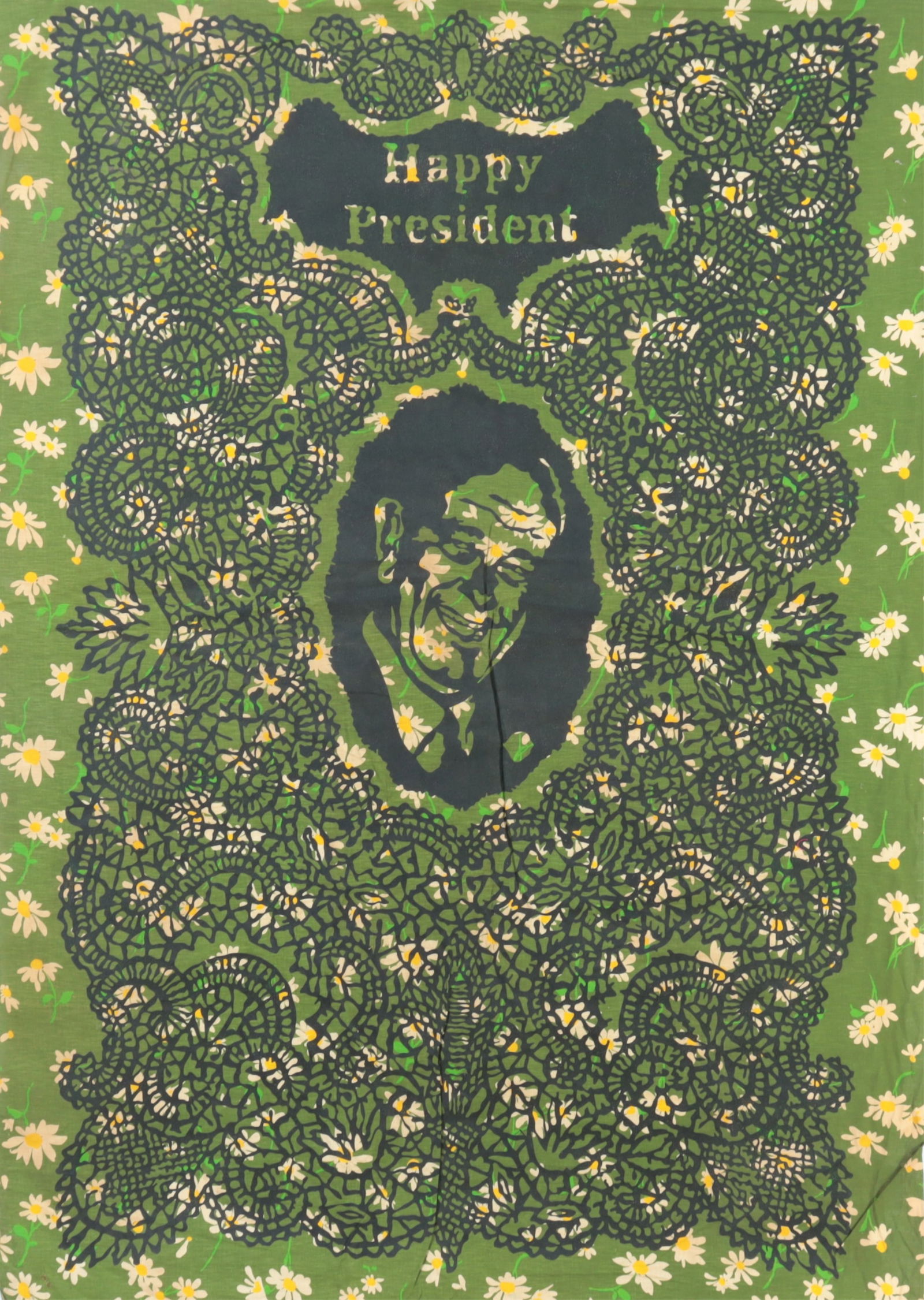 William M. Kent - Happy President - slate print: William M. Kent, American, 1919-2012, Happy President (Lyndon B. Johnson), slate print on cotton, unsigned 43 x 63 Collection of Richard Castellane - Castellane Gallery Manhattan