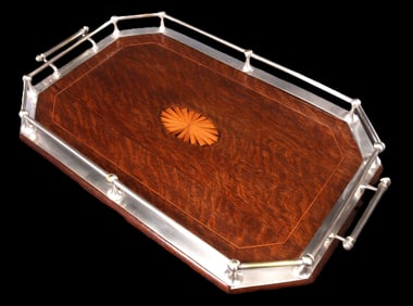 Inlaid Mahogany Stained and Silver Tray