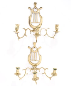 Pair of 19th C. Lyre Back 3 arm wall sconces