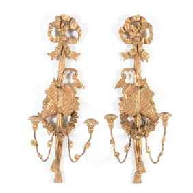 Pair Palladio Italian Classical Style Gilt Sconces