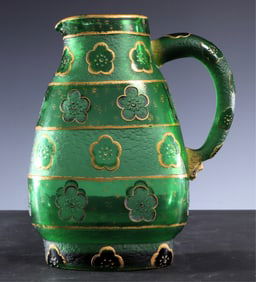 Daum Nancy - French Cameo Green Glass Gilt Pitcher