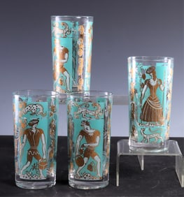 Four Mid Century Turquoise Highballs