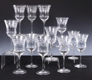 Set of 12 Etched Wine Glasses