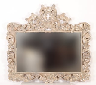 Large Italian Rococo Style Silver Gilt Wood Mirror
