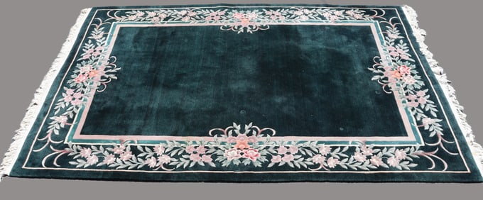Chinese Deco Green Wool Carpet 9-6 x 13-9