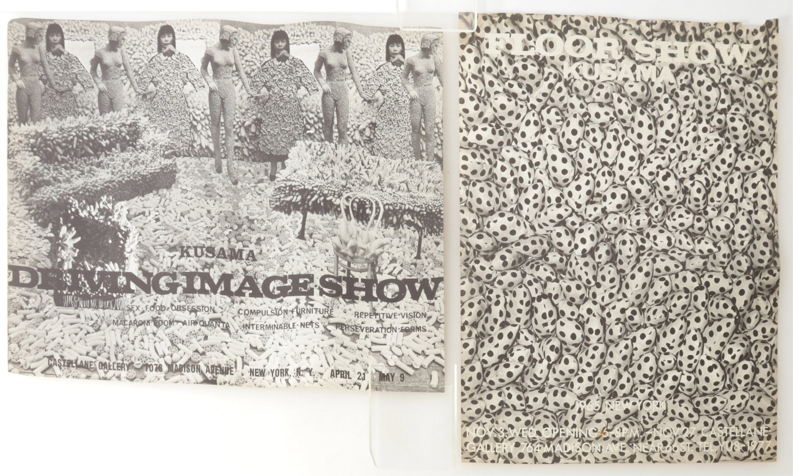 Yayoi Kusama - Driving Image - Floor Show - Poster: Yayoi Kusama Floor Show exhibition poster from the Castellane Gallery, 1965, published on the occasion of Yayoi Kusama at Castellane Gallery, NYC, "Floor Show Kusama Nov. 3 Wed. Opening :6-8P.M. - Nov