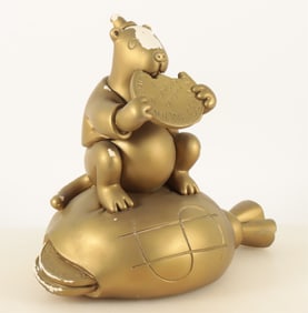 Tom Otterness - Free Lunch, Plaster & Gold Paint