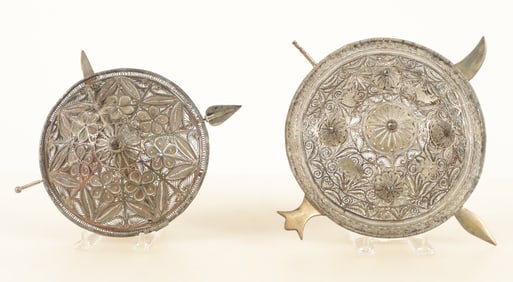 Two Judaica Filigree Silver Shields