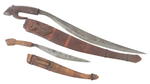 Two Antique West Asian Wood & Steel Swords